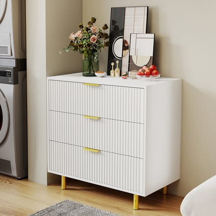 Pugsdrly Commode met 3 lades, dressoir met modern design, opbergkast, wit en goud - H72/B80/D40 cm
