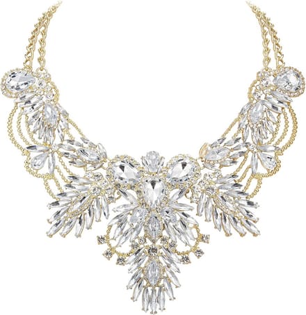 Chunky Statement Kraagketting Dames | Vintage Strass Kristal Halsieraad Zilvertint