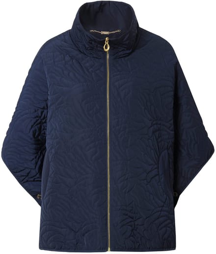 Ulla Popken - Dames - Gewatteerde poncho oversized fluwelen biesjes - Donkermarine - Maat 3+