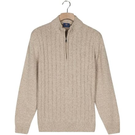Baileys Trui Vertical Texture Half Zip Front Drop Needle Knit Kitt / male