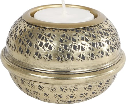 Theelichth "Duo" S goud metaal 8x8x6cm
