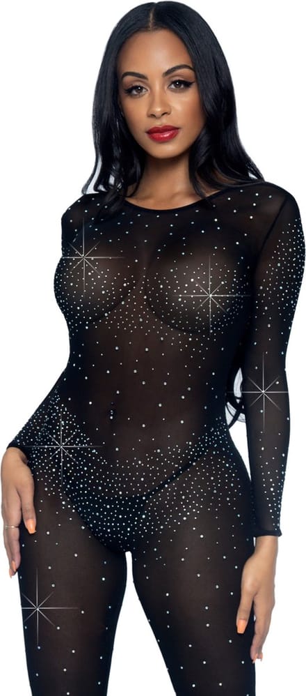 Strakke Jumpsuit Dames Leg Avenue Sheer Rhinestone