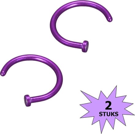 Fako Bijoux® - Neuspiercing - Open Ring - 10mm - Paars - 2 Stuks