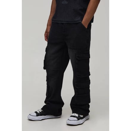 Gewassen Relaxed Fit Cargo Flared Jeans | Washed Black | Size 32R
