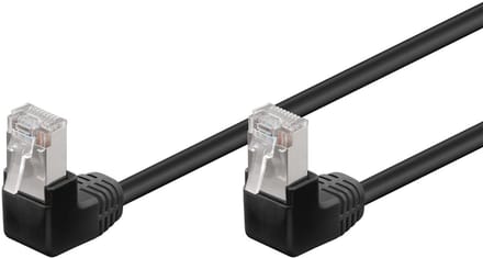 Goobay CAT 5e netwerkkabel 2 x 90° haaks, F/UTP, zwart, 3 m, met koper beklede aluminium geleider (CCA), 2 x RJ45-stekker 90° (8P8C)