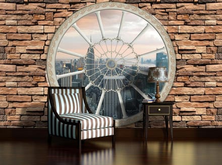 Stone Wall City New York Skyline Photo Wallcovering