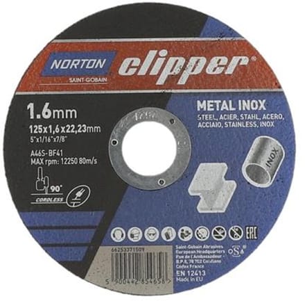 Trennschijf D125x1,6mm type 41 Metaal-Inox boring 22,23mm NORTON CLIPPER