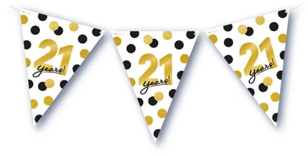 BTH – 21 Jaar Vlaggenlijn – Wit-Zwart-Goud – 6 m Verjaardag Decor – 21 Jaar Celebration Feest Versiering – Slinger