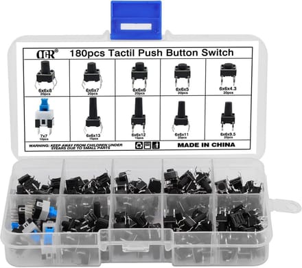 180 stuks micro drukknopschakelaars - 6x6 mm momentane touchknoppen in diverse hoogtes