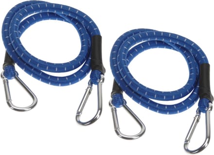 FX Tools Bagage spin/spanelastiek voor fiets/auto - 2x - blauw - 80 cm - elastiek met karabijn haken