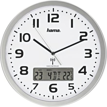Hama wandklok- Moorea- Datum en temperatuurweergave- Zilver