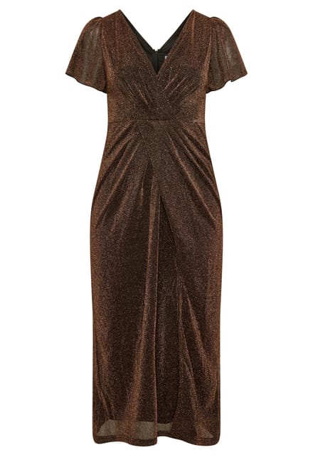 Yours London Gouden Metallic Wikkeljurk Size 48