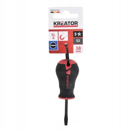 Korte Platte Schroevendraaier KREATOR 4x38mm - S2 Staal, Magnetisch