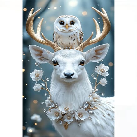 nr 388 Diamond Painting dieren wit goud 30x20cm