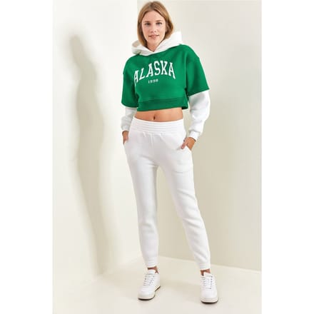 Hooded Crop Sweatshirt en Skinny Leg Trainingspak Set