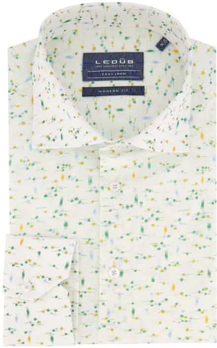 Ledub overhemd Modern Fit wit /groen print