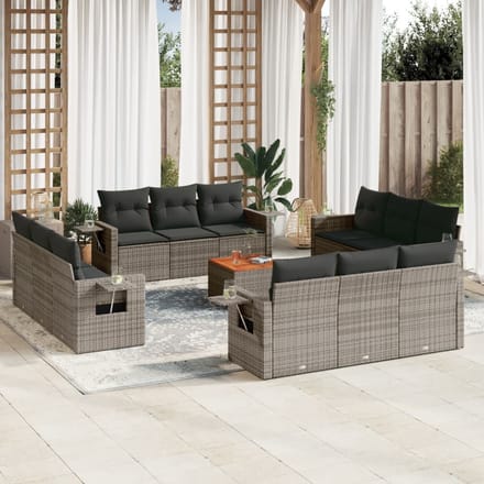 vidaXL - 13-delige - Loungeset - met - kussens - poly - rattan - grijs