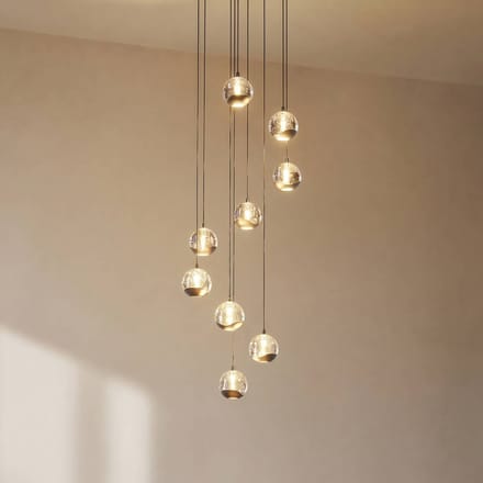 Lucande LED hanglamp Hayley, zwart, 9-lamps, glas