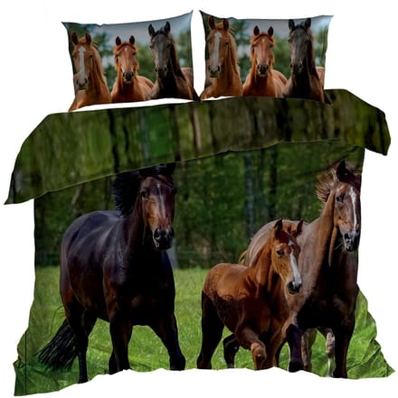3D Katoen Satijn Dekbedovertrek Set 160x200cm Paarden