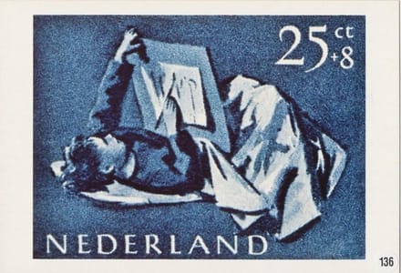 Briefkaart met afbeelding schilderend kind postzegel
