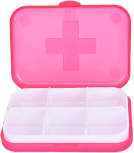 Cabantis Mini Pillendoosje 6 Vakjes - Mini-Pillen Organizer - Mini-Medicijn Doosje - 8,8x6,5x2cm -Rood