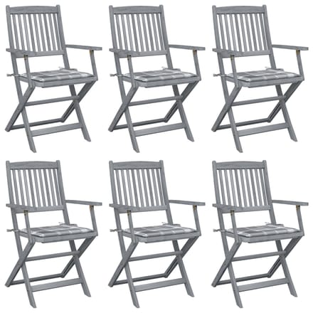 vidaXL - Inklapbare - stoelen - 6 - st - met - kussens - massief - acaciahout