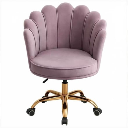 Russle Velvet Shell Bureaustoel Paars met Goudkleurig onderstel - Fluweel - Schelp - Beauty - Salon - Studeren - Slaapkamer - Kaptafel - Visagie - Kapper - Trendy - Verrijdbaar - Verstelbaar