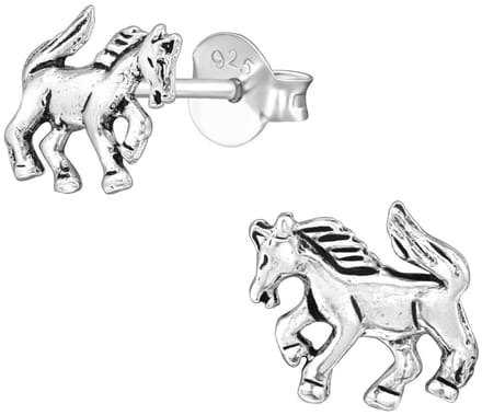 Joy|S - Zilveren paard oorbellen - 9 x 7 mm - geoxideerd