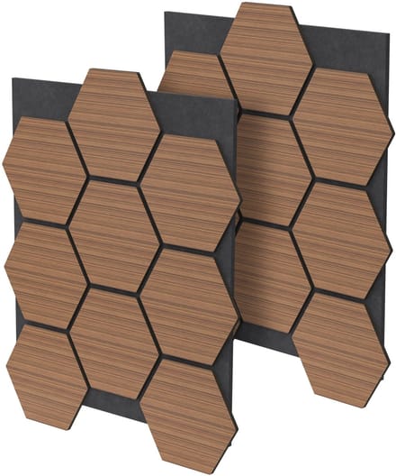 ML-Design set akoestische panelen hexagon MDF 2 stuks 66x81x2 cm teak honingraat design geluidswerende wandpanelen geluidsabsorberende wandbekleding voor kantoor studio gaming geluidsisolatie muurdecoratie wandbekleding inclusief schroeven lijm