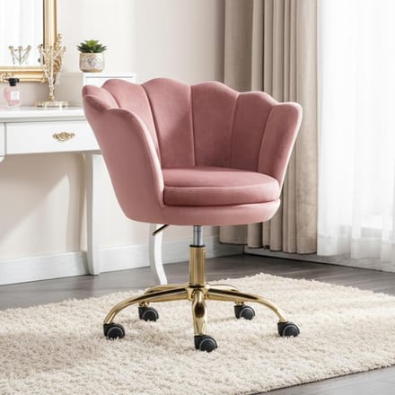Draaistoel Fluweel - Bureaustoel Comfortabel - Thuiswerken Stijlvol - Bloemblaadjes Rugleuning - 76 cm Hoog - Roze