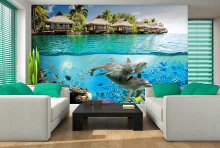 Fotobehang Papier Tropics Dolfijnen | Blauw, Groen | 368x254cm