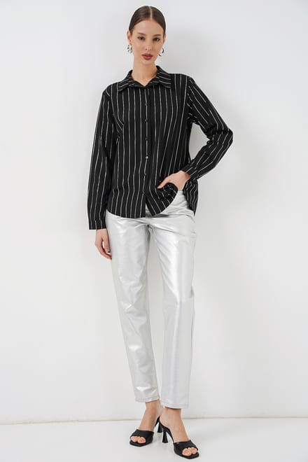 Oversized gestreepte blouse met knopen