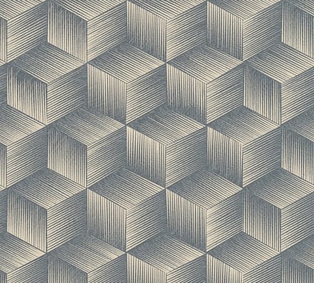3D RETRO BEHANG | Grafisch - Blauw Beige - A.S. Création Natural Living D`eco