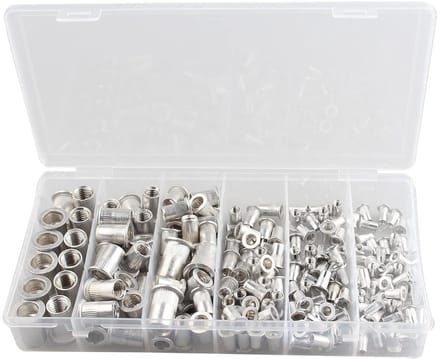 190 Stuks Aluminium Klinknagel Moeren Assortiment Kit - M3 M4 M5 M6 M8 M10 - Platte Kop Schroefdraad Insert Nutserts Assortiment