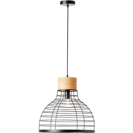 Brilliant Avia - Hanglamp - E27 max 1x40W - Zwart/Houtkleur