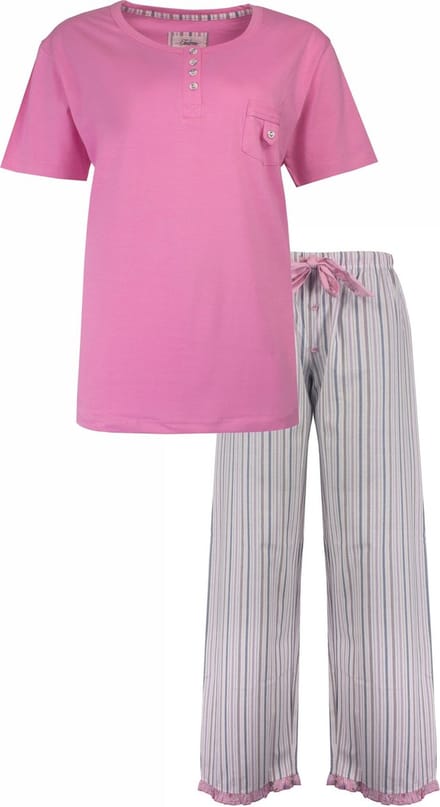 Tenderness Dames Pyjama - Katoen - Polo Sluiting - Roze - Maat L