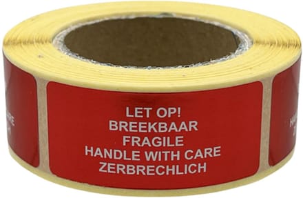 Breekbaar sticker - 250 Stuks - 4 talen - 21x48mm - Waarschuwings sticker