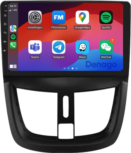 CarPlay autoradio geschikt voor Peugeot 207 | 2006 t/m 2015 | Android 16 | Draadloos Apple CarPlay & Android Auto | 2GB + 32GB | QuadCore processor | Denago DNG-A19 | 2025 model | 2006 2007 2008 2009 2010 2011 2012 2013 2014 2015 | Bluetooth & Wifi