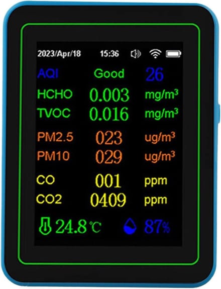 Luchtkwaliteit Meter - Luchtvervuiling Detector - Binnen Buiten Meten - 12-in-1 Functionaliteit - Temperatuur Vochtigheid - Wit