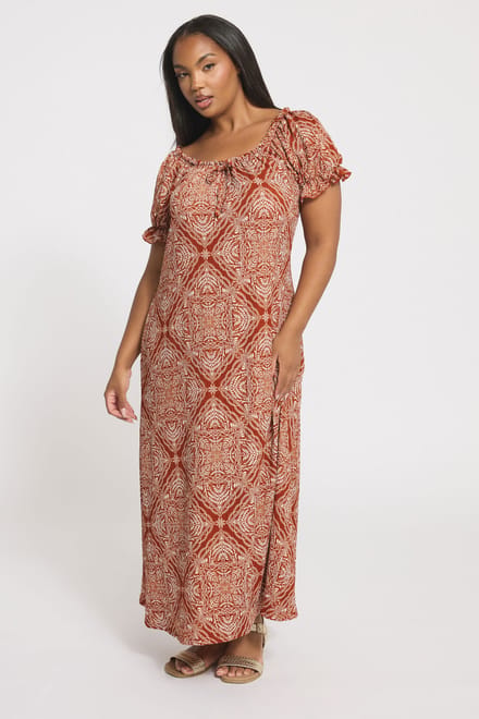 Yours Roestbruine Paisley Textuur Melkmeisjesjurk Size 48