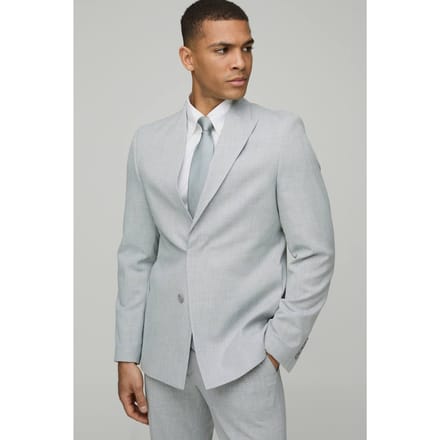 Slim Fit Asymmetric Lapel Suit Jacket | Light Grey | Size 46