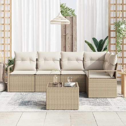 vidaXL - Tuinbank - Set - 6 - st - Beige - en - Crème - poly - rattan