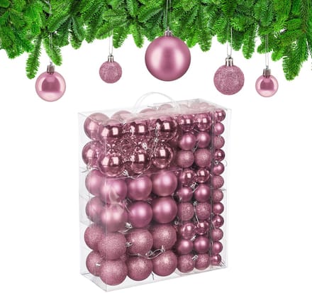 kerstballen set van 138 - plastic - Ø 3, 4, 6 cm - onbreekbaar - roze