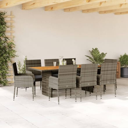 vidaXL - 9-delige - Tuinset - met - kussens - poly - rattan - grijs