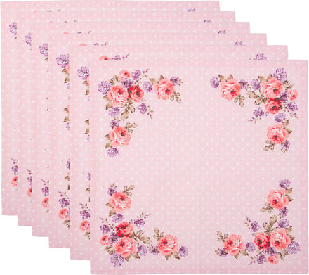 Clayre & Eef Servetten Katoen Set van 6 40x40 cm Roze Paars Katoen Rozen