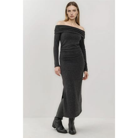 Gestructureerde Strapless Midi-jurk met Split
