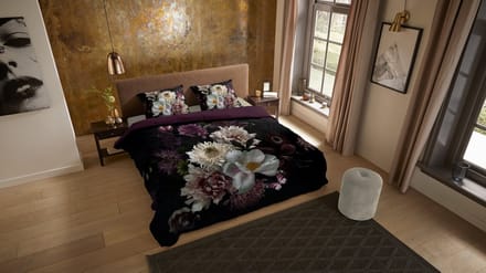 Pure dekbedovertrek bloemen - 2 persoons 200x200/220 cm - Bordeaux - Microvezel