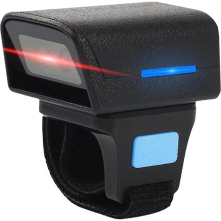 Draagbare ringtype barcodescanner USB bedraad + 2.4G + BT drie-modus verbindingsondersteuning eendimensionaal zwart
