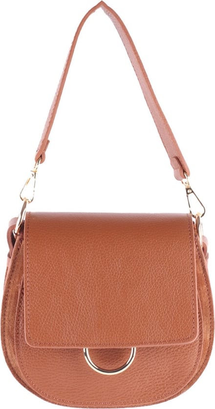 Giuliano lederen schoudertas Magnolia - Cognac - Suède - Made in Italy