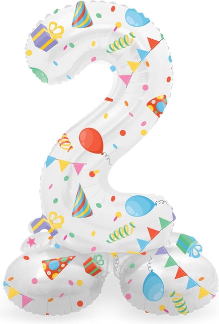 Staande Folieballon Cijfer 2 Joyful Party - 41 cm